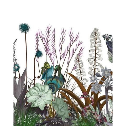 Wildflower Bloom, Snail Bird Black Modern Wood Framed Art Print with Double Matting by Fab Funky