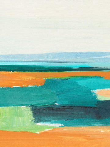 Aqua and Orange I White Modern Wood Framed Art Print with Double Matting by Warren, Annie