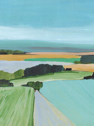 Bright Colored Countryside III White Modern Wood Framed Art Print with Double Matting by Warren, Annie