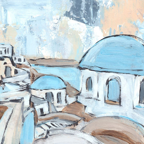 Santorini Rooftops I White Modern Wood Framed Art Print with Double Matting by Warren, Annie