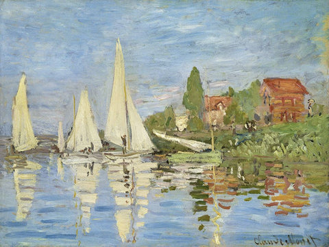 Regattas at Argenteuil White Modern Wood Framed Art Print with Double Matting by Monet, Claude