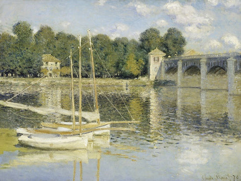 The Argenteuil Bridge White Modern Wood Framed Art Print with Double Matting by Monet, Claude
