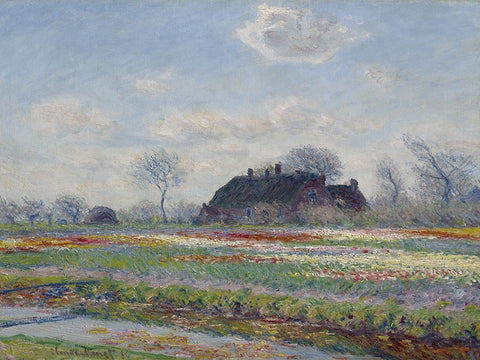 Tulip Fields at Sassenheim White Modern Wood Framed Art Print with Double Matting by Monet, Claude