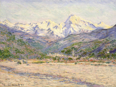 The Valley of the Nervia White Modern Wood Framed Art Print with Double Matting by Monet, Claude