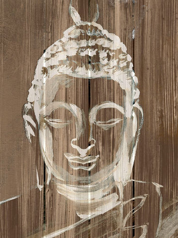 Buddha on Wood II White Modern Wood Framed Art Print with Double Matting by Warren, Annie