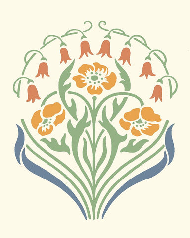 Floral Woodblock Motif I White Modern Wood Framed Art Print with Double Matting by Barnes, Victoria