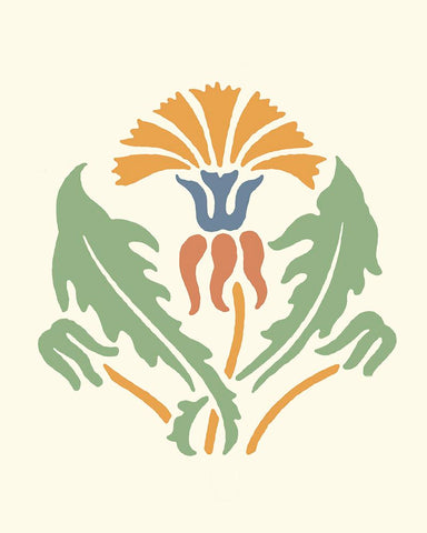 Floral Woodblock Motif II White Modern Wood Framed Art Print with Double Matting by Barnes, Victoria