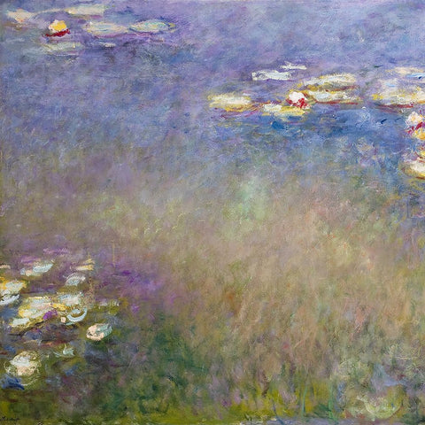 Monet Water Lilies I White Modern Wood Framed Art Print with Double Matting by Monet, Claude