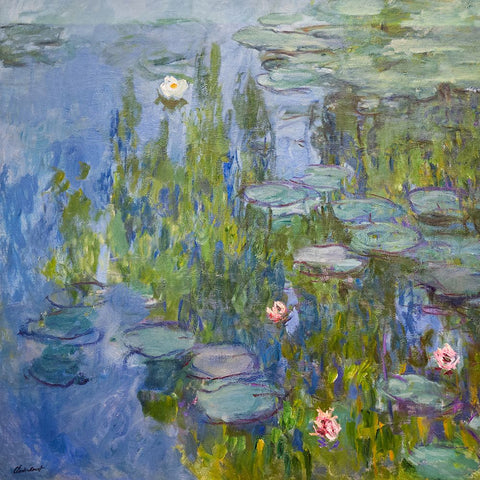 Monet Water Lilies II White Modern Wood Framed Art Print with Double Matting by Monet, Claude
