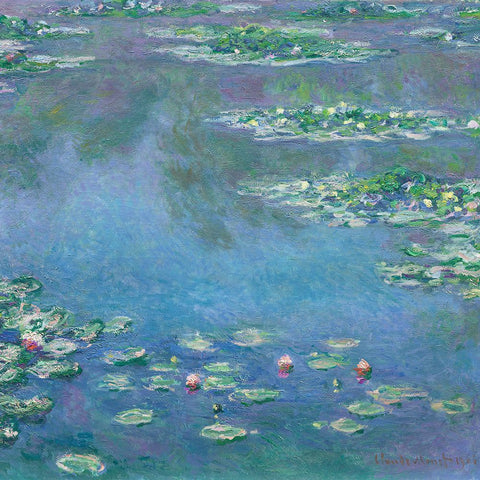 Monet Water Lilies III White Modern Wood Framed Art Print with Double Matting by Monet, Claude