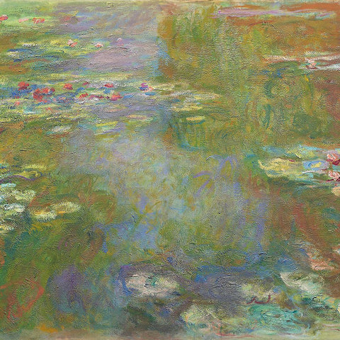 Monet Water Lilies IV White Modern Wood Framed Art Print with Double Matting by Monet, Claude