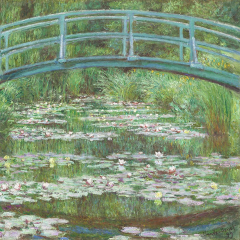 Monet Japanese Bridge I White Modern Wood Framed Art Print with Double Matting by Monet, Claude
