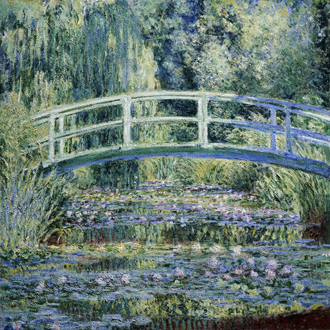 Monet Japanese Bridge II White Modern Wood Framed Art Print with Double Matting by Monet, Claude