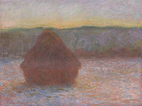 Monet Haystacks I White Modern Wood Framed Art Print with Double Matting by Monet, Claude