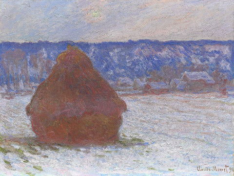 Monet Haystacks III White Modern Wood Framed Art Print with Double Matting by Monet, Claude