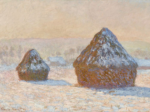 Monet Haystacks IV White Modern Wood Framed Art Print with Double Matting by Monet, Claude