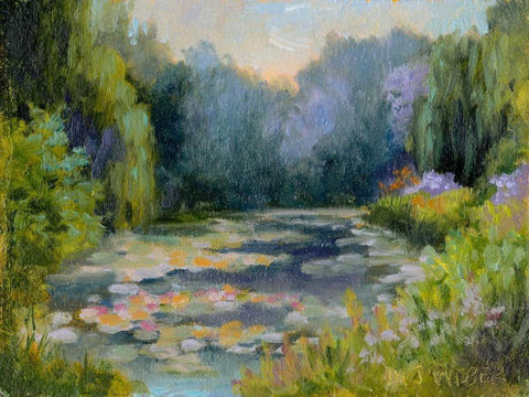 Monets Garden I White Modern Wood Framed Art Print with Double Matting by Weber, Mary Jean