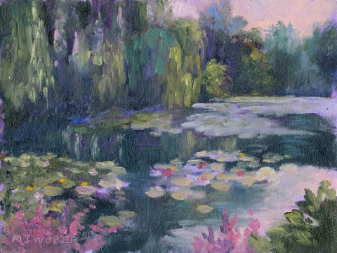 Monets Garden II White Modern Wood Framed Art Print with Double Matting by Weber, Mary Jean