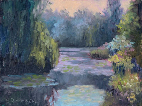 Monets Garden III White Modern Wood Framed Art Print with Double Matting by Weber, Mary Jean