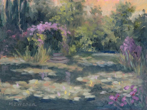 Monets Garden IV White Modern Wood Framed Art Print with Double Matting by Weber, Mary Jean
