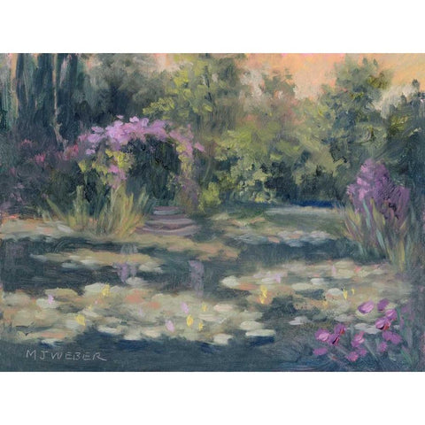 Monets Garden IV White Modern Wood Framed Art Print by Weber, Mary Jean