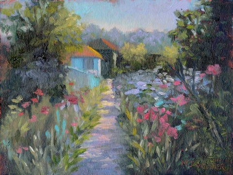 Monets Garden V White Modern Wood Framed Art Print with Double Matting by Weber, Mary Jean