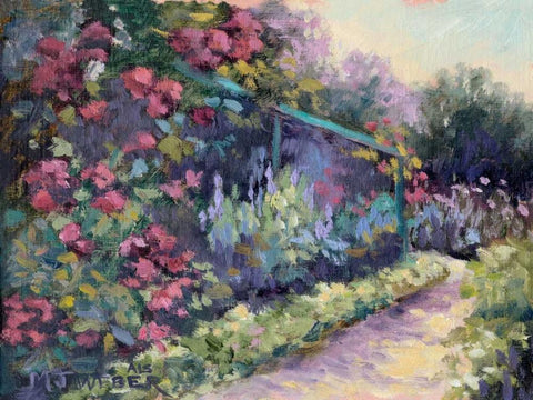 Monets Garden VI White Modern Wood Framed Art Print with Double Matting by Weber, Mary Jean