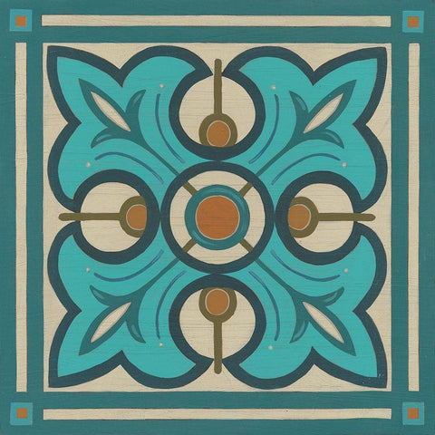 Piazza Tile in Blue II Black Ornate Wood Framed Art Print with Double Matting by Vess, June Erica