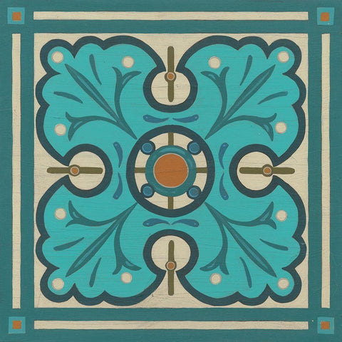 Piazza Tile in Blue IV Black Modern Wood Framed Art Print with Double Matting by Vess, June Erica