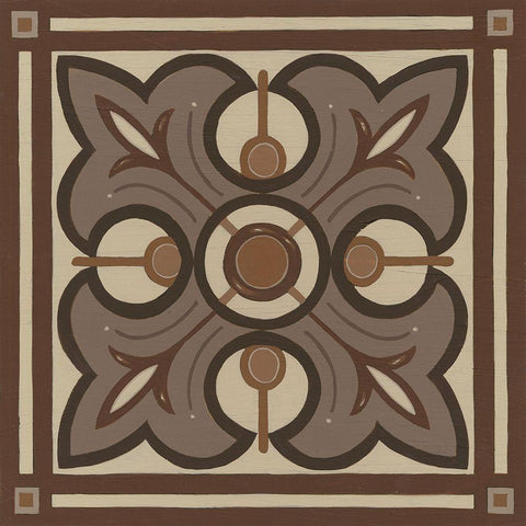 Piazza Tile in Brown II Black Ornate Wood Framed Art Print with Double Matting by Vess, June Erica