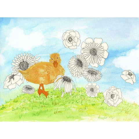 Duck and Flowers White Modern Wood Framed Art Print by Blixt, Ingrid