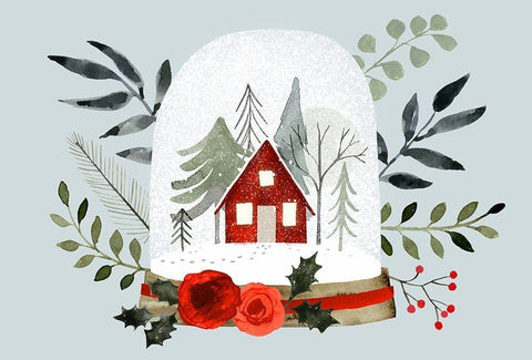 Snow Globe Village Collection A White Modern Wood Framed Art Print with Double Matting by Barnes, Victoria