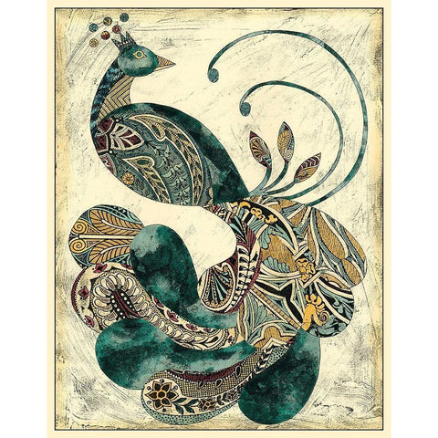 Royal Peacock I White Modern Wood Framed Art Print by Zarris, Chariklia