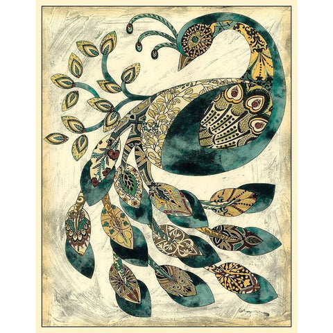 Royal Peacock II Gold Ornate Wood Framed Art Print with Double Matting by Zarris, Chariklia