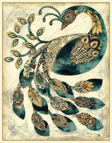 Royal Peacock II Black Ornate Wood Framed Art Print with Double Matting by Zarris, Chariklia