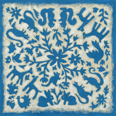 Folk Story in Blue Black Ornate Wood Framed Art Print with Double Matting by Zarris, Chariklia