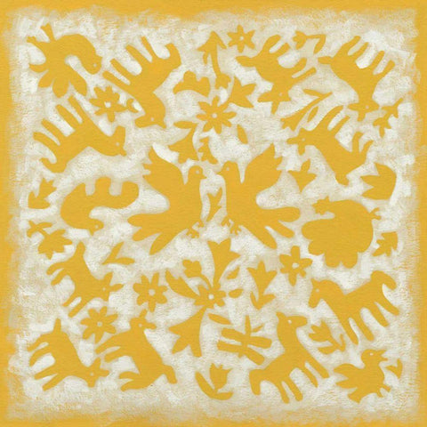 Folk Story in Yellow White Modern Wood Framed Art Print by Zarris, Chariklia