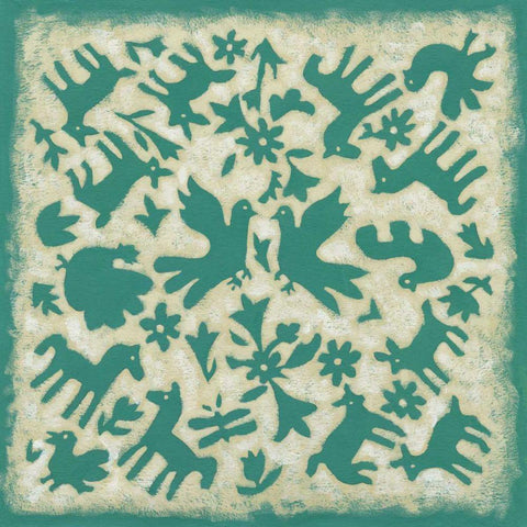 Folk Story in Jade Black Ornate Wood Framed Art Print with Double Matting by Zarris, Chariklia