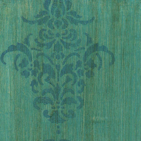 Verdigris Damask I Black Ornate Wood Framed Art Print with Double Matting by Holland, J.