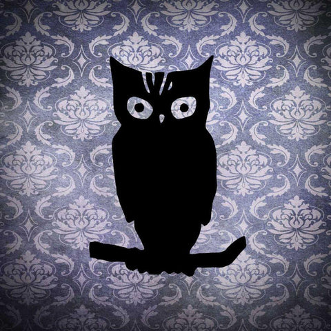 Owl and Damask Black Ornate Wood Framed Art Print with Double Matting by Vision Studio