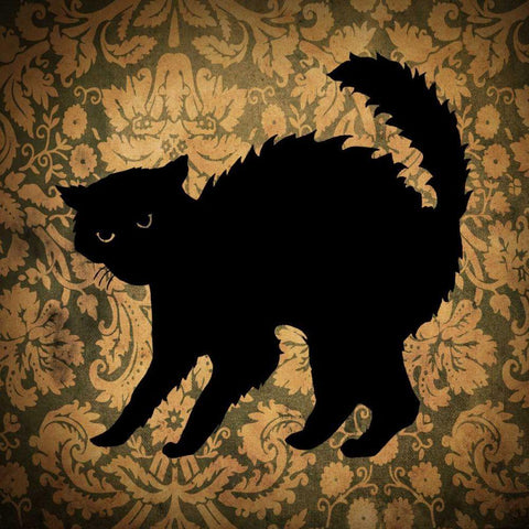 Cat and Damask Black Ornate Wood Framed Art Print with Double Matting by Vision Studio