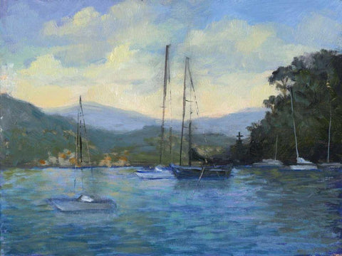 Portofino Bay White Modern Wood Framed Art Print with Double Matting by Weber, Mary Jean