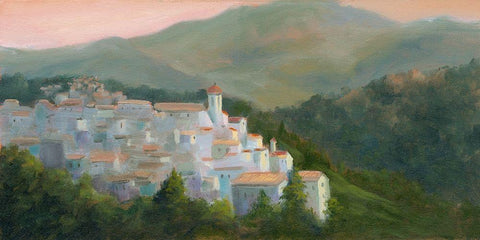 Spanish Village Black Ornate Wood Framed Art Print with Double Matting by Weber|Mary Jean