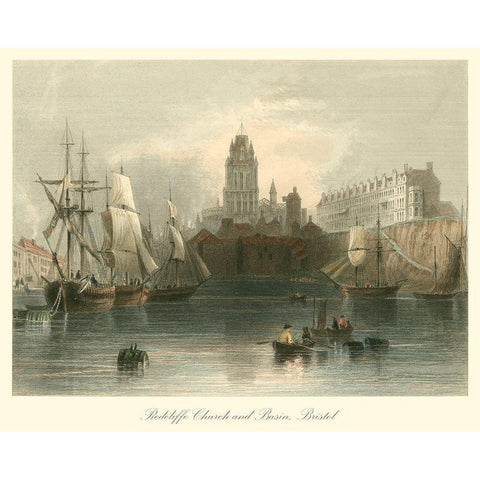 Radcliffe Church And Basin Bristol Black Modern Wood Framed Art Print with Double Matting by Bartlett, William H.
