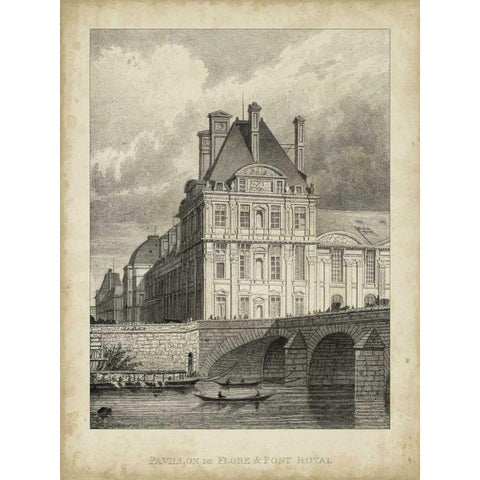 Pavillon de Flore and Pont Royal Black Modern Wood Framed Art Print with Double Matting by Pugin, A.