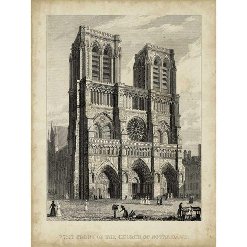 West Front-Notre Dame Black Modern Wood Framed Art Print with Double Matting by Pugin, A.