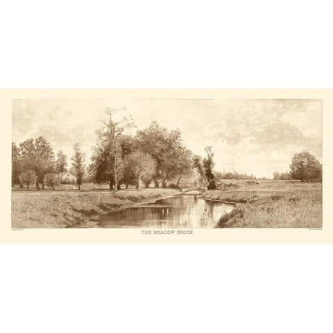 The Meadow Brook Sepia White Modern Wood Framed Art Print by Eaton, C. Harry