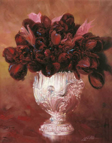 Floral Still Life II White Modern Wood Framed Art Print with Double Matting by Bo, Li