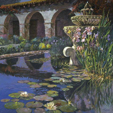 Fountain at San Miguel I Black Modern Wood Framed Art Print with Double Matting by Hadfield, Clif