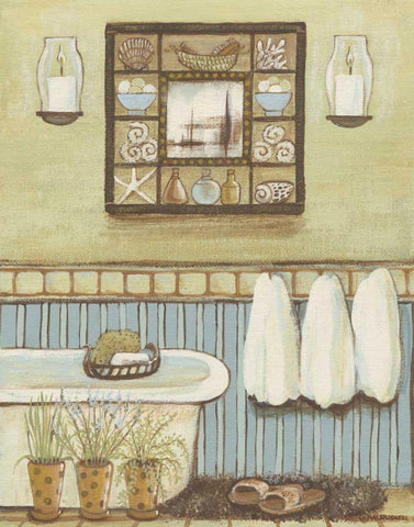 Seabreeze Bath II Black Ornate Wood Framed Art Print with Double Matting by Russell, Wendy